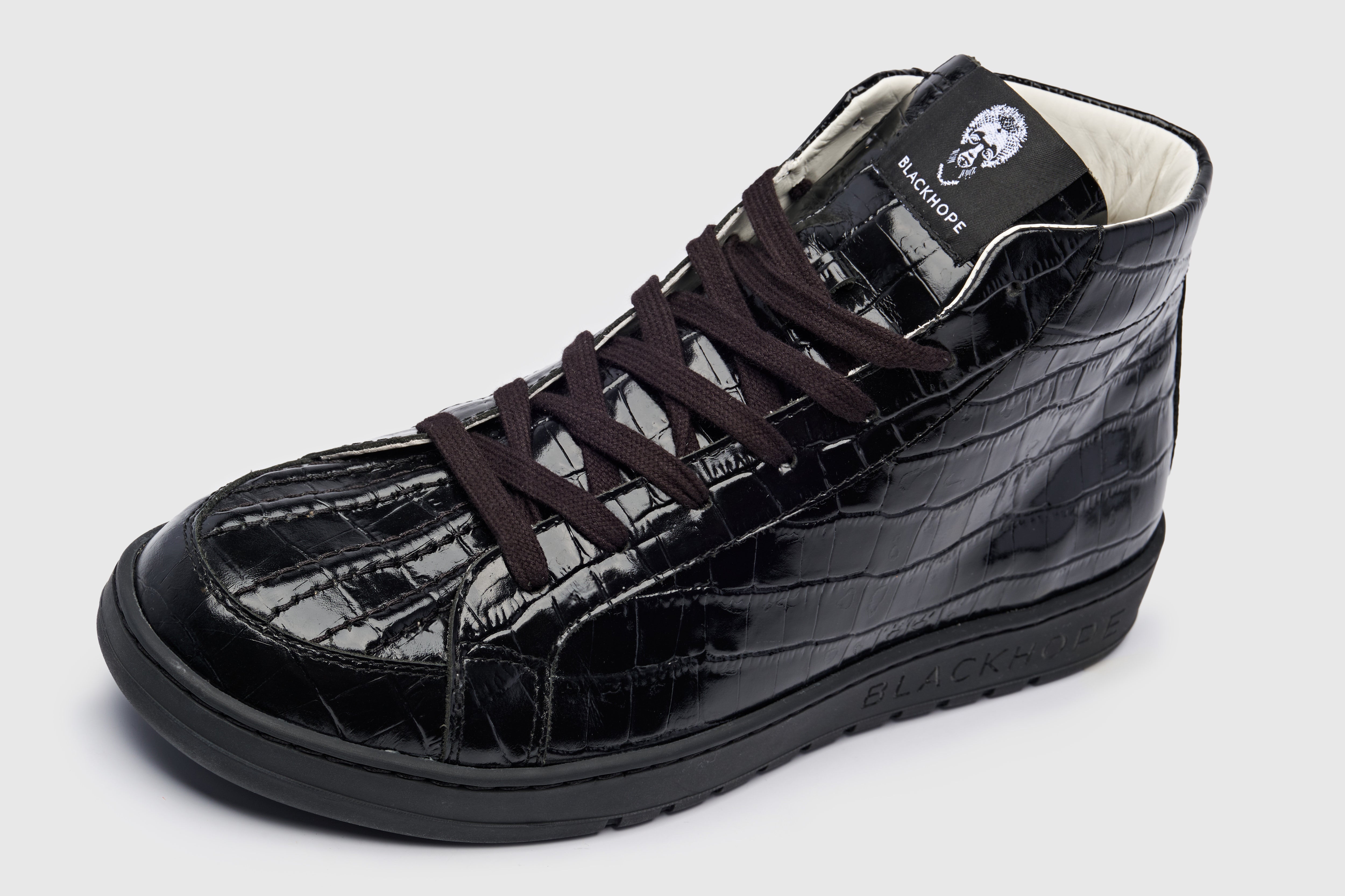 Blackhope Sneaker NEXT High in Pelle Nera Stampa Cocco
